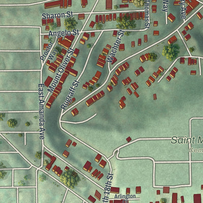 Second close-up of the map of South Side Slopes, Pennsylvania print showing more streets and buildings