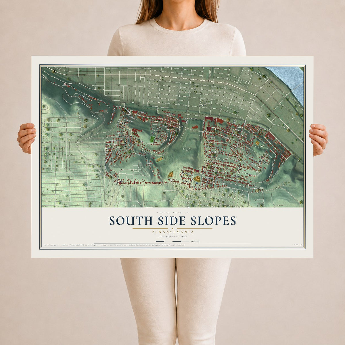 Map of South Side Slopes, Pennsylvania, 24 x 36 inch unframed archival matte print