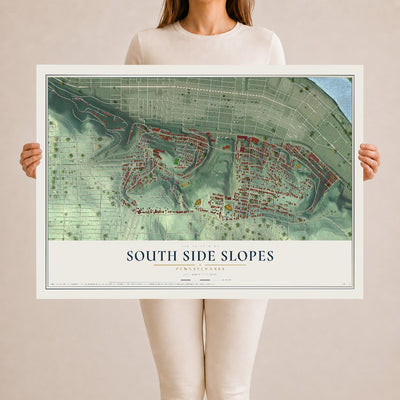 Map of South Side Slopes, Pennsylvania, 24 x 36 inch unframed archival matte print