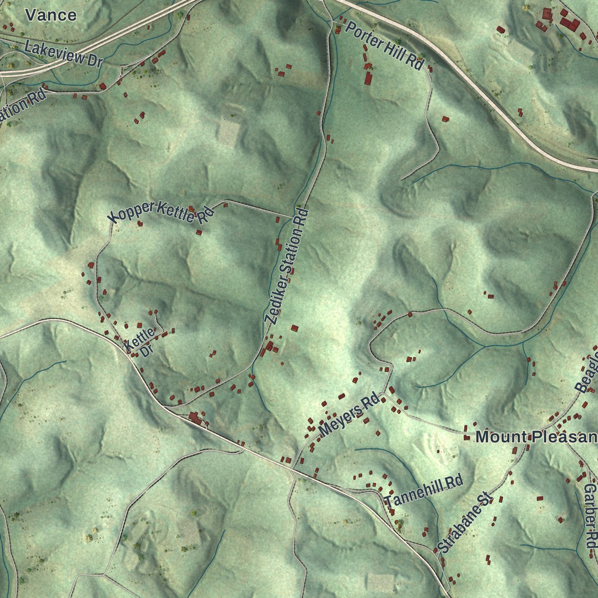 Second close-up of the map of South Strabane, Pennsylvania print showing more streets and buildings