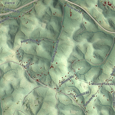 Second close-up of the map of South Strabane, Pennsylvania print showing more streets and buildings