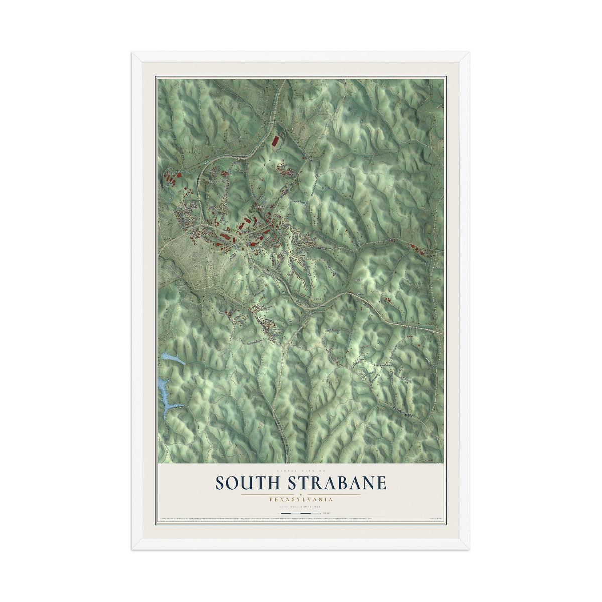 Map of South Strabane, Pennsylvania, 12 x 18 inch print in a white wood frame