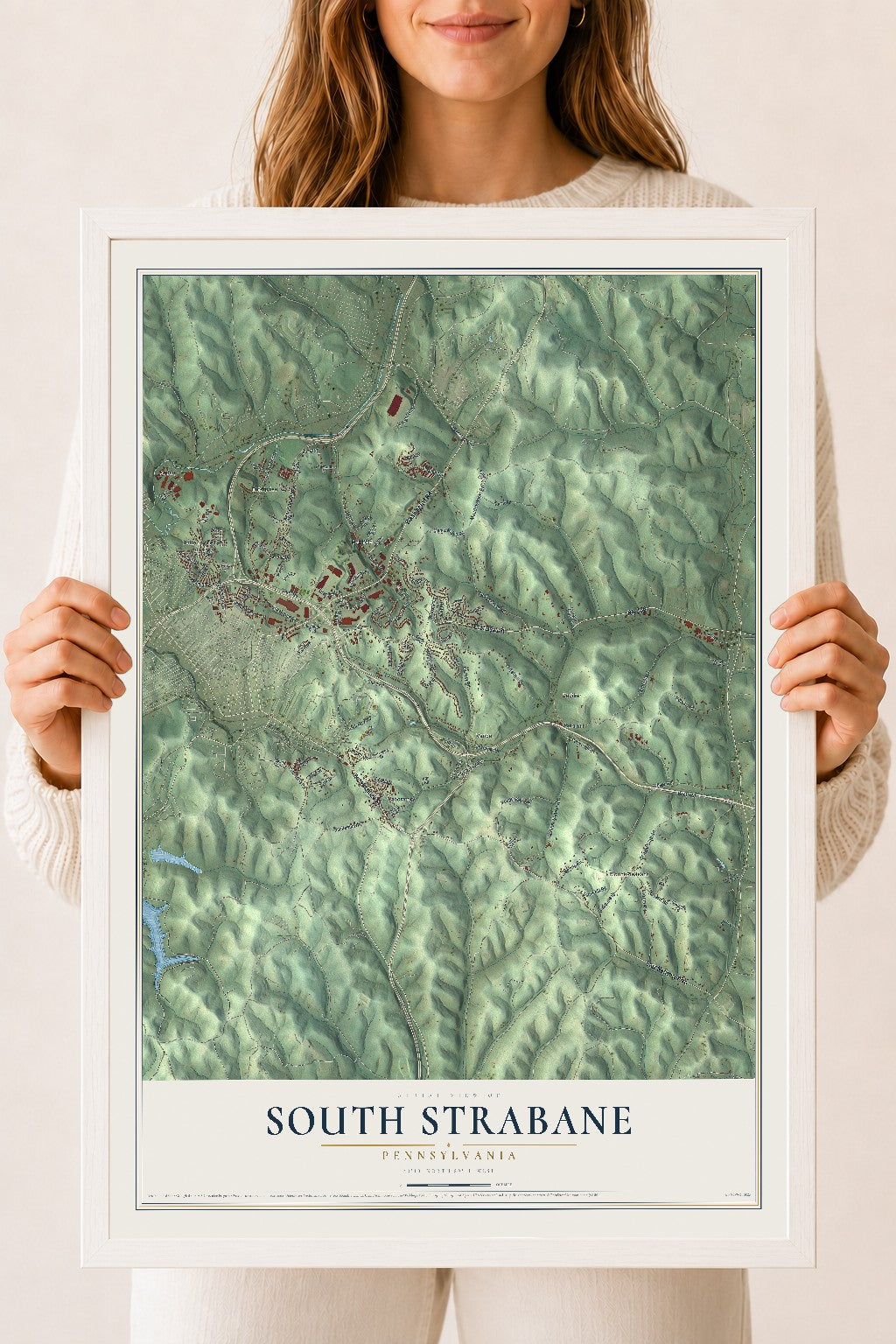 Map of South Strabane, Pennsylvania, 18 x 24 inch print in a white wood frame