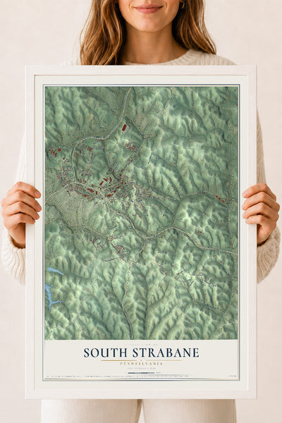 Map of South Strabane, Pennsylvania, 18 x 24 inch print in a white wood frame