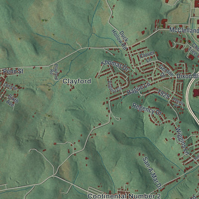 Second close-up of the map of South Union, Pennsylvania print showing more streets and buildings