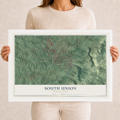 Map of South Union, Pennsylvania, 12 x 18 inch print in a white wood frame