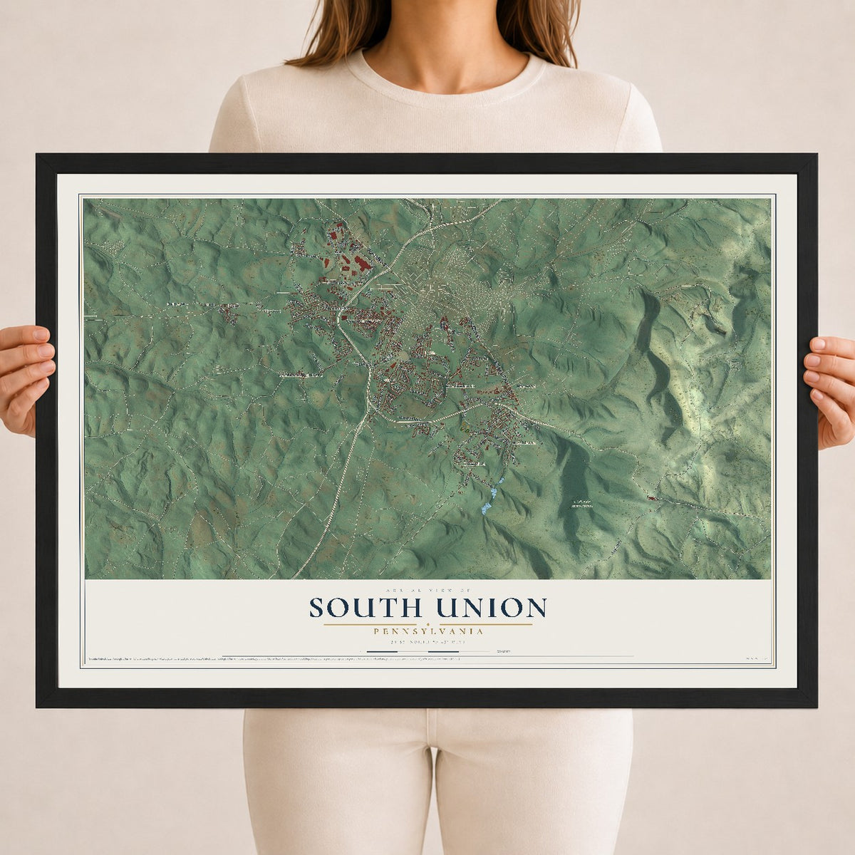 Map of South Union, Pennsylvania, 18 x 24 inch print in a black wood frame