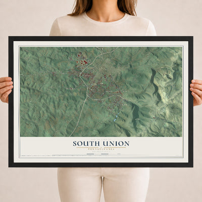Map of South Union, Pennsylvania, 18 x 24 inch print in a black wood frame