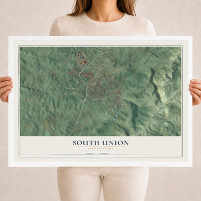 Map of South Union, Pennsylvania, 18 x 24 inch print in a white wood frame