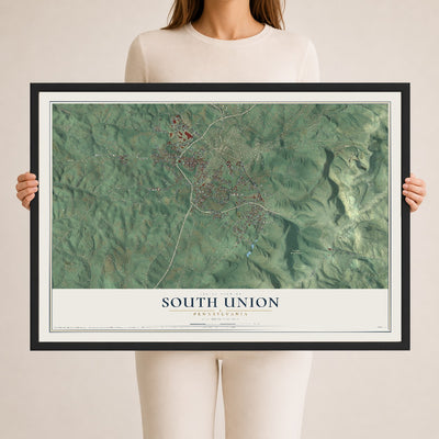 Map of South Union, Pennsylvania, 24 x 36 inch print in a black wood frame