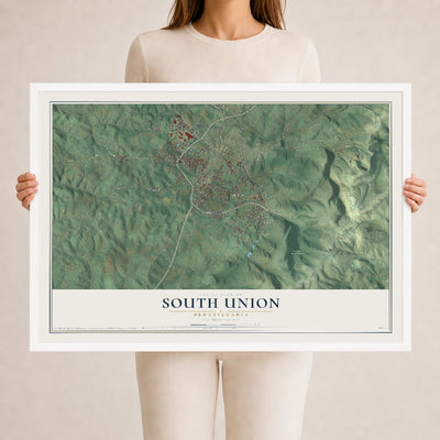 Map of South Union, Pennsylvania, 24 x 36 inch print in a white wood frame