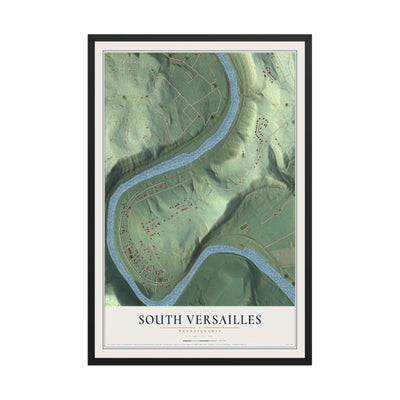 Map of South Versailles, Pennsylvania, 12 x 18 inch print in a black wood frame