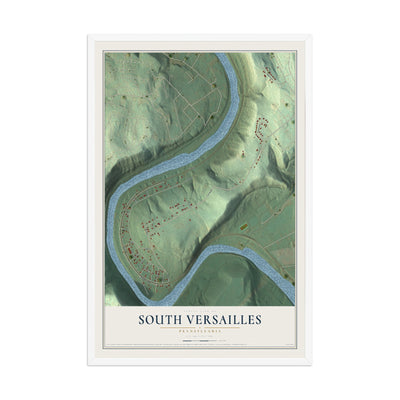 Map of South Versailles, Pennsylvania, 12 x 18 inch print in a white wood frame