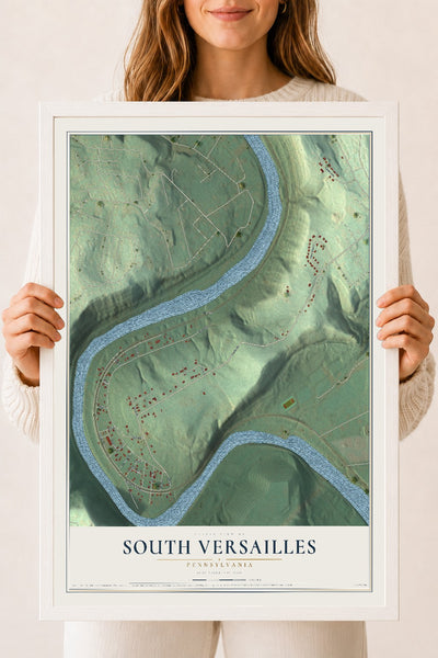 Map of South Versailles, Pennsylvania, 18 x 24 inch print in a white wood frame