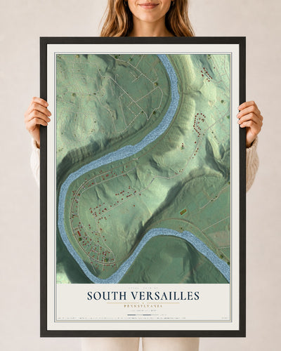 Map of South Versailles, Pennsylvania, 24 x 36 inch print in a black wood frame