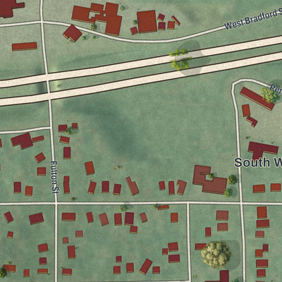 Close-up of the map of South Waverly, Pennsylvania print showing street and building detail