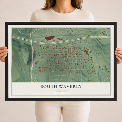 Map of South Waverly, Pennsylvania, 18 x 24 inch print in a black wood frame