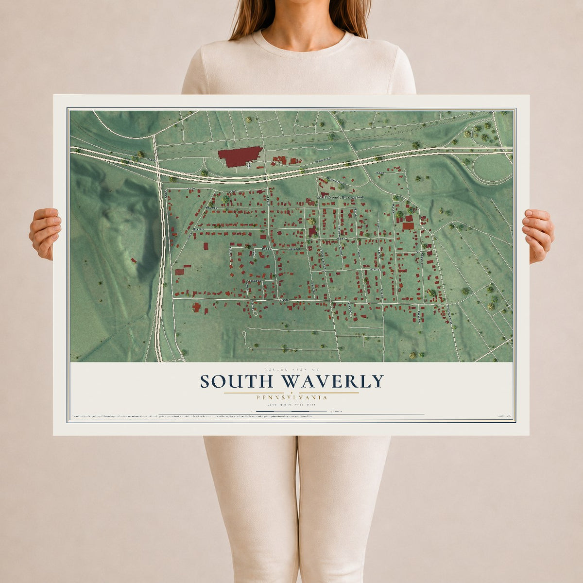 Map of South Waverly, Pennsylvania, 24 x 36 inch unframed archival matte print