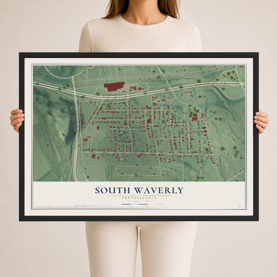 Map of South Waverly, Pennsylvania, 24 x 36 inch print in a black wood frame