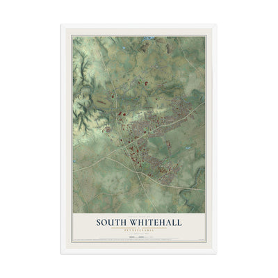 Map of South Whitehall, Pennsylvania, 12 x 18 inch print in a white wood frame