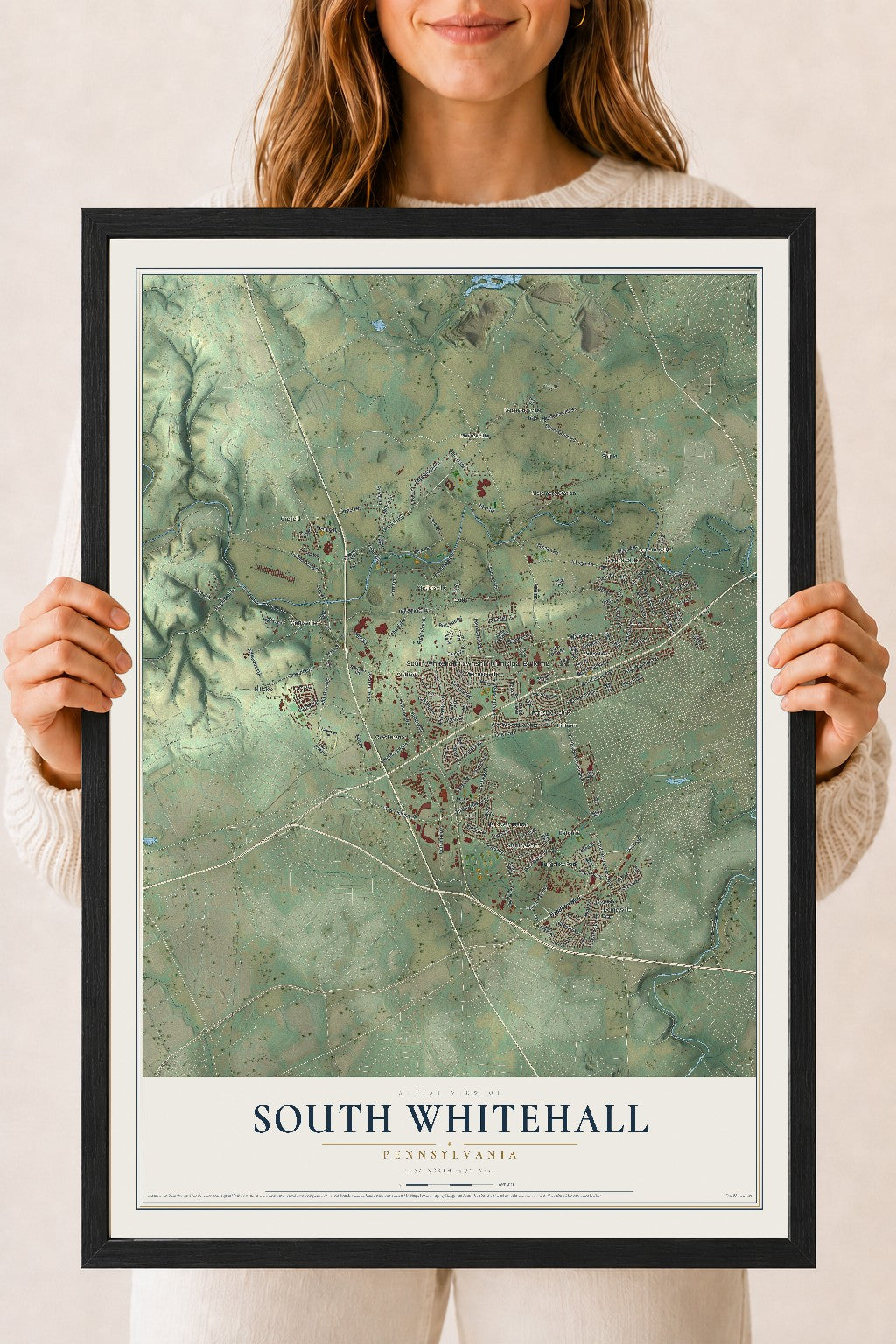 Map of South Whitehall, Pennsylvania, 18 x 24 inch print in a black wood frame