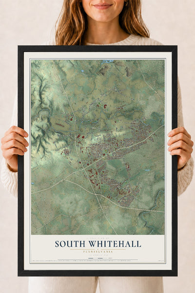 Map of South Whitehall, Pennsylvania, 18 x 24 inch print in a black wood frame