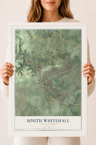 Map of South Whitehall, Pennsylvania, 18 x 24 inch print in a white wood frame