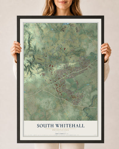 Map of South Whitehall, Pennsylvania, 24 x 36 inch print in a black wood frame