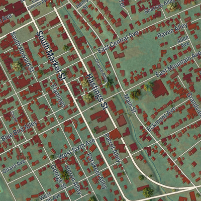 Close-up of the map of South Williamsport, Pennsylvania print showing street and building detail