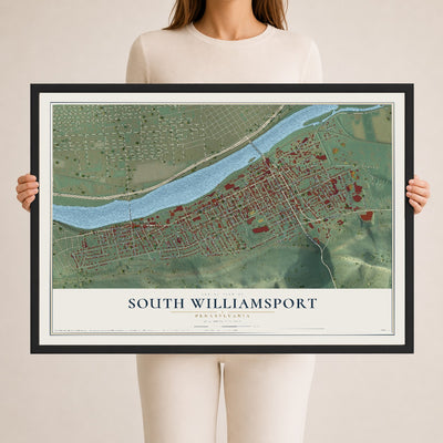 Map of South Williamsport, Pennsylvania, 24 x 36 inch print in a black wood frame
