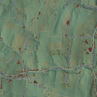 Close-up of the map of South Woodbury, Pennsylvania print showing street and building detail