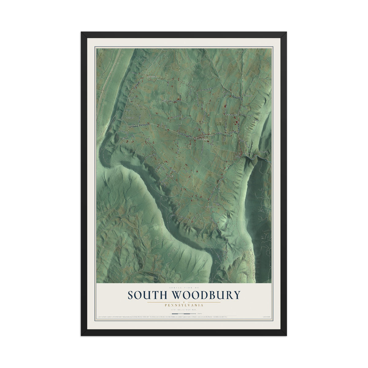 Map of South Woodbury, Pennsylvania, 12 x 18 inch print in a black wood frame