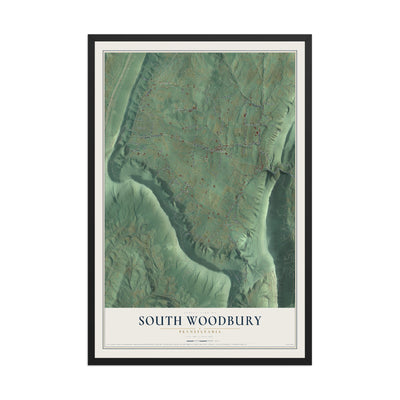 Map of South Woodbury, Pennsylvania, 12 x 18 inch print in a black wood frame