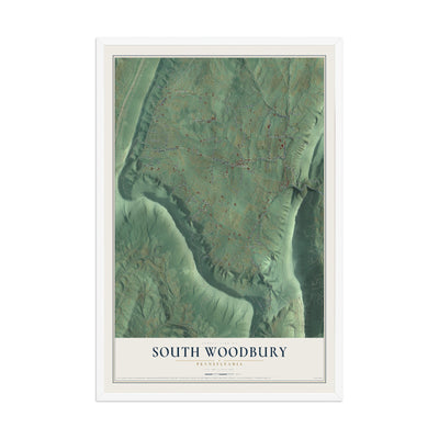 Map of South Woodbury, Pennsylvania, 12 x 18 inch print in a white wood frame