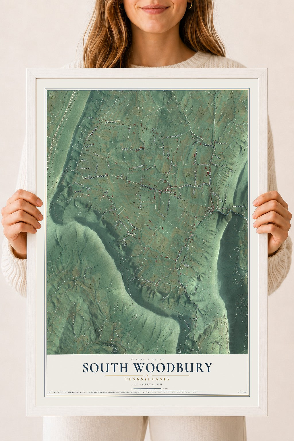Map of South Woodbury, Pennsylvania, 18 x 24 inch print in a white wood frame