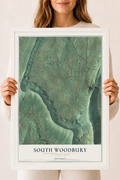 Map of South Woodbury, Pennsylvania, 18 x 24 inch print in a white wood frame