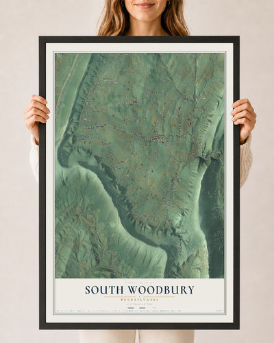 Map of South Woodbury, Pennsylvania, 24 x 36 inch print in a black wood frame