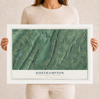 Map of Southampton, Bedford County, Pennsylvania, 12 x 18 inch print in a white wood frame