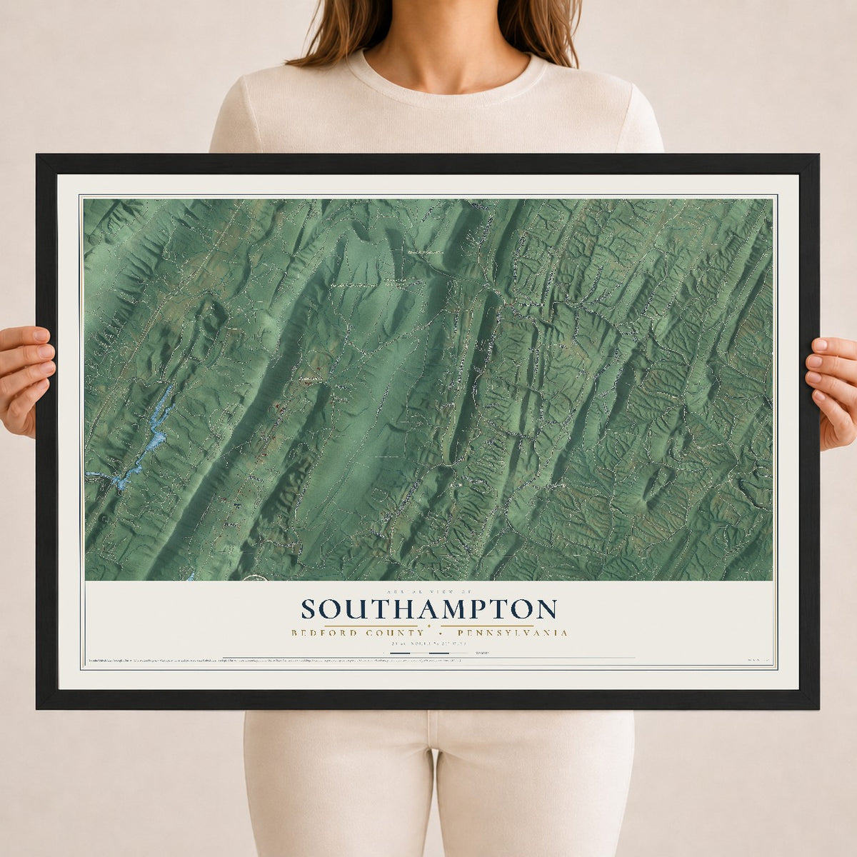 Map of Southampton, Bedford County, Pennsylvania, 18 x 24 inch print in a black wood frame