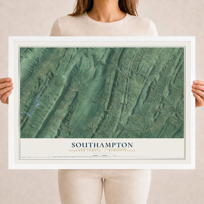 Map of Southampton, Bedford County, Pennsylvania, 18 x 24 inch print in a white wood frame