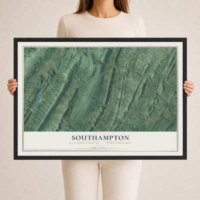 Map of Southampton, Bedford County, Pennsylvania, 24 x 36 inch print in a black wood frame