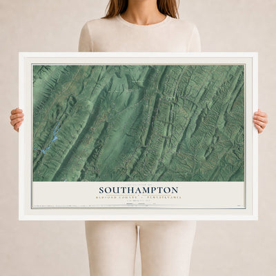 Map of Southampton, Bedford County, Pennsylvania, 24 x 36 inch print in a white wood frame