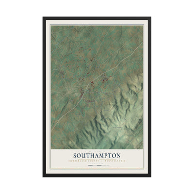 Map of Southampton, Cumberland County, Pennsylvania, 12 x 18 inch print in a black wood frame