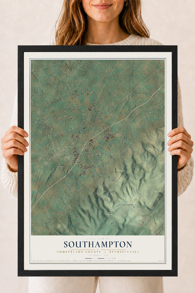 Map of Southampton, Cumberland County, Pennsylvania, 18 x 24 inch print in a black wood frame
