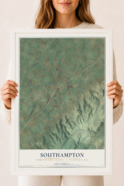 Map of Southampton, Cumberland County, Pennsylvania, 18 x 24 inch print in a white wood frame