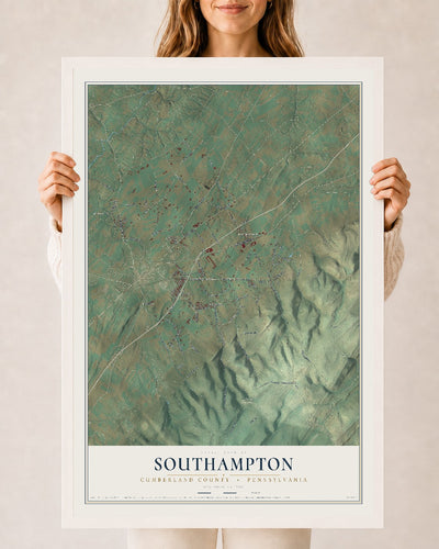 Map of Southampton, Cumberland County, Pennsylvania, 24 x 36 inch print in a white wood frame