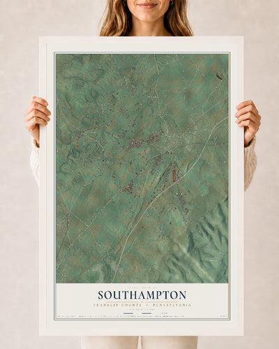 Map of Southampton, Franklin County, Pennsylvania, 24 x 36 inch print in a white wood frame