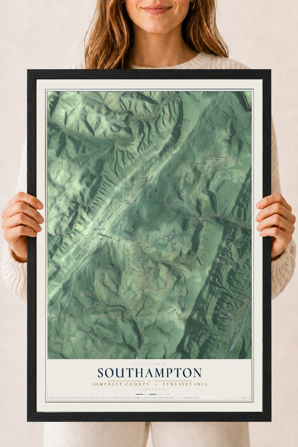 Map of Southampton, Somerset County, Pennsylvania, 18 x 24 inch print in a black wood frame