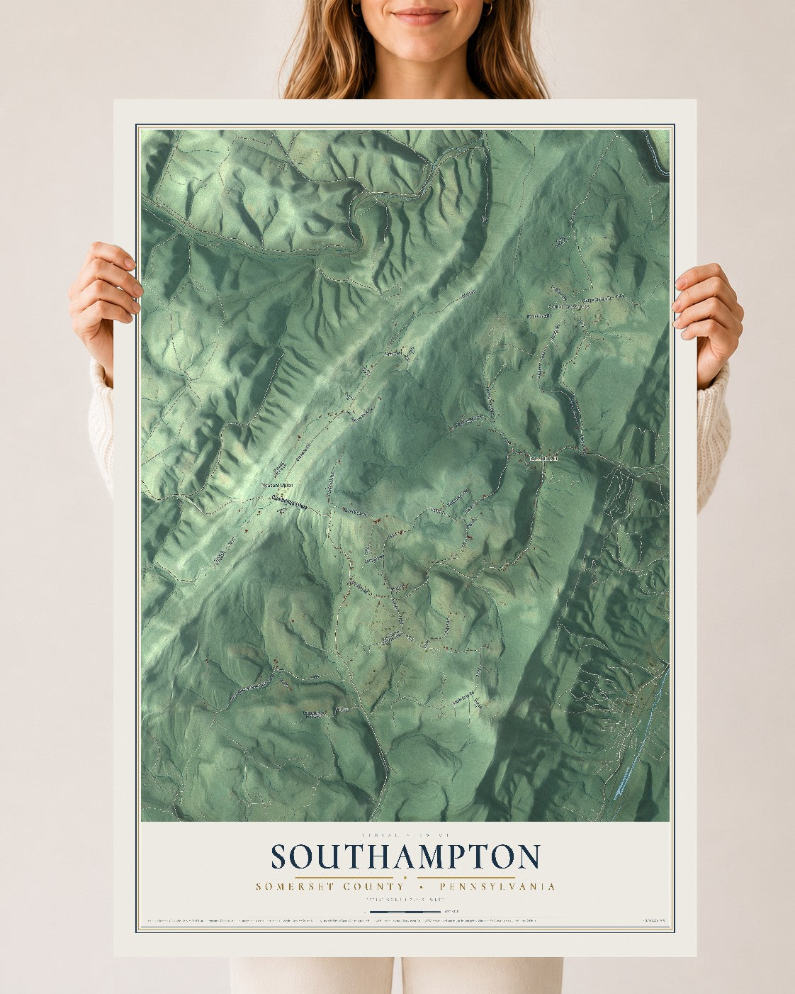 Map of Southampton, Somerset County, Pennsylvania, 24 x 36 inch unframed archival matte print