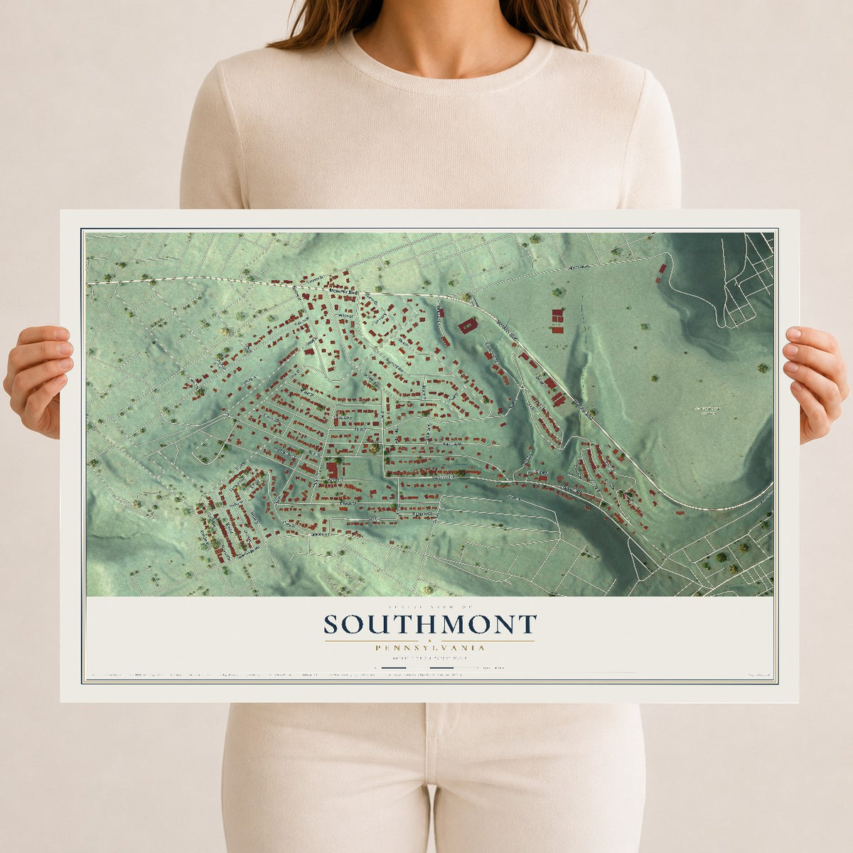 Map of Southmont, Pennsylvania, 12 x 18 inch unframed archival matte print